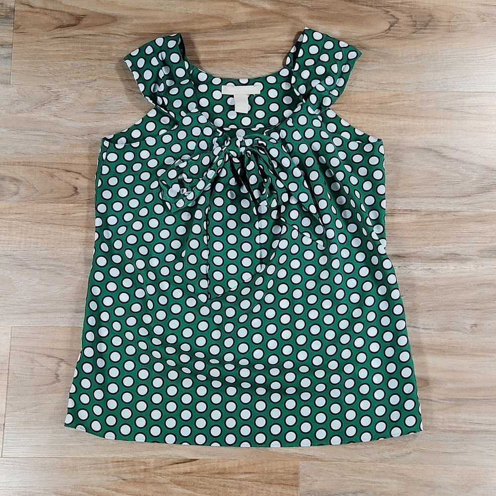 🔹️Banana Republic Green & White Polka Dot Sleeveless Top Small